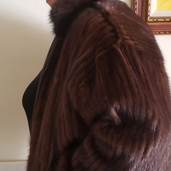 Reversable Ranch Mink Leather Bomber Jacket - Picture 7 of 14